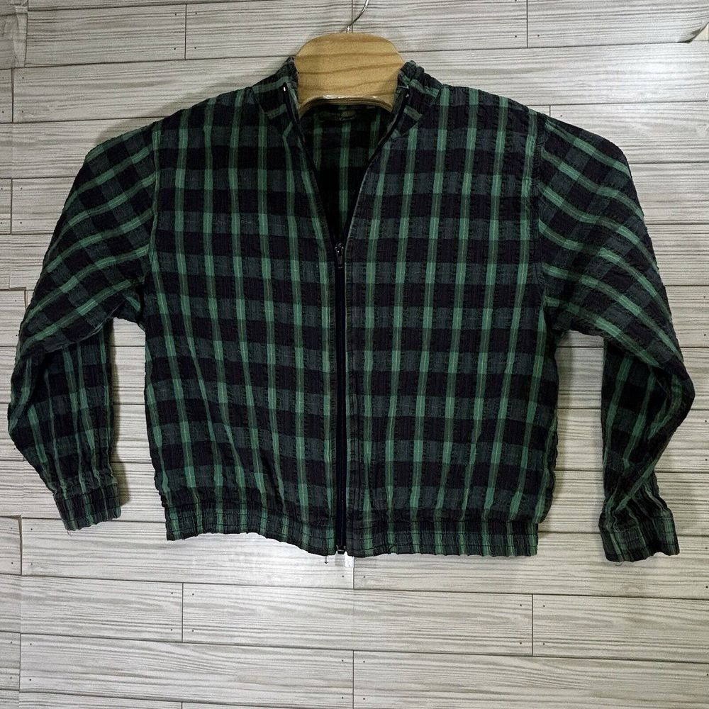 VTG Orvis Women's Seersucker Green Navy Plaid Pant & Full Zip Lightweight Sz‎ PM - Picture 3 of 16